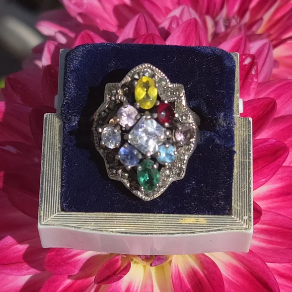 Elegant STERLING silver Multicolor Gemstone Ring S- 7 1/2. - Picture 2 of 4